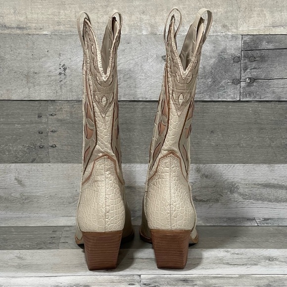 Steve Madden Women’s Wynter Leather Cowboy Boots - Bone Multi - Picture 8 of 15